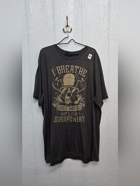 New 3X Graphic 'I Breathe Under Water' Skull Tee - Charcoal with Tan Print